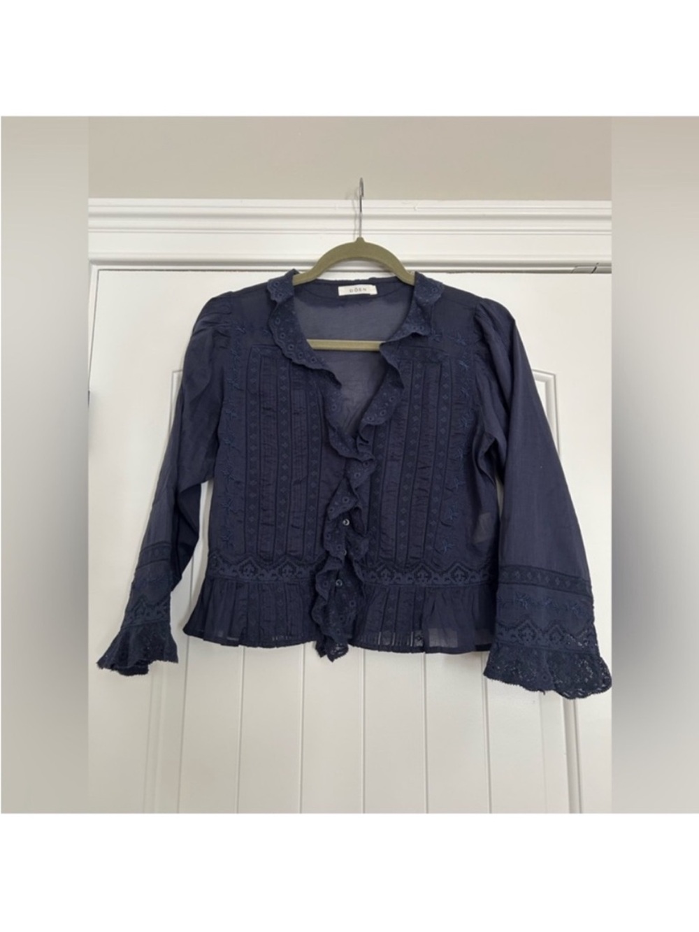 Doen Eldoris Lace Organic Cotton Blouse in Adriatic Navy Blue Small - Picture 4 of 10